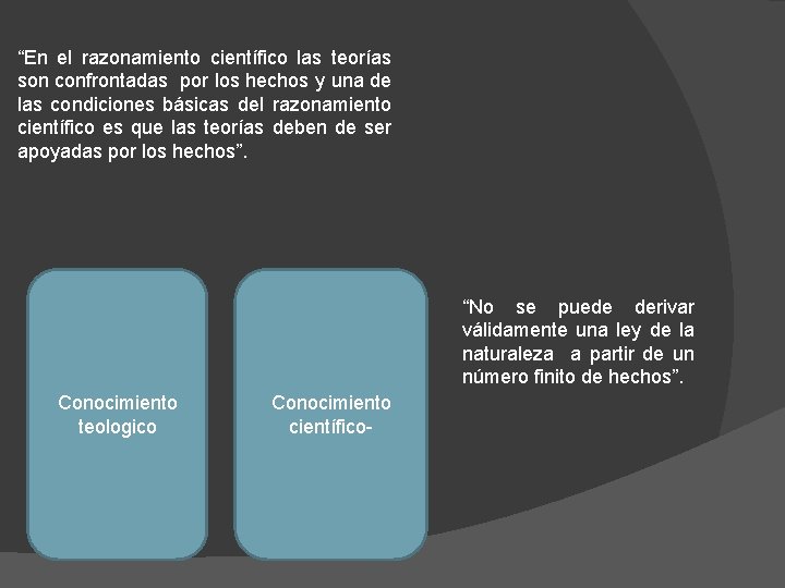 “En el razonamiento científico las teorías son confrontadas por los hechos y una de