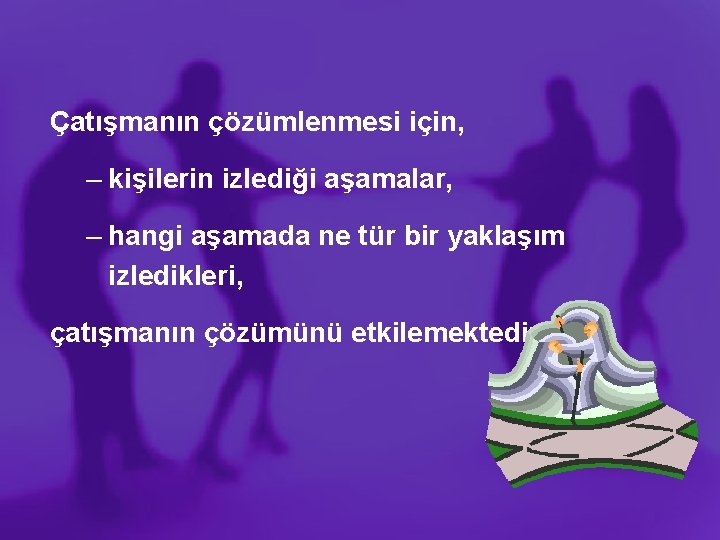 Çatışmanın çözümlenmesi için, – kişilerin izlediği aşamalar, – hangi aşamada ne tür bir yaklaşım