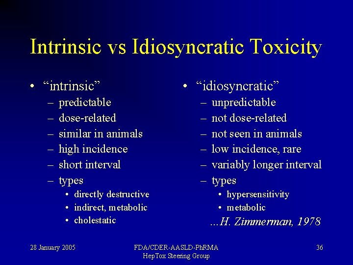 Intrinsic vs Idiosyncratic Toxicity • “intrinsic” – – – • “idiosyncratic” predictable dose-related similar