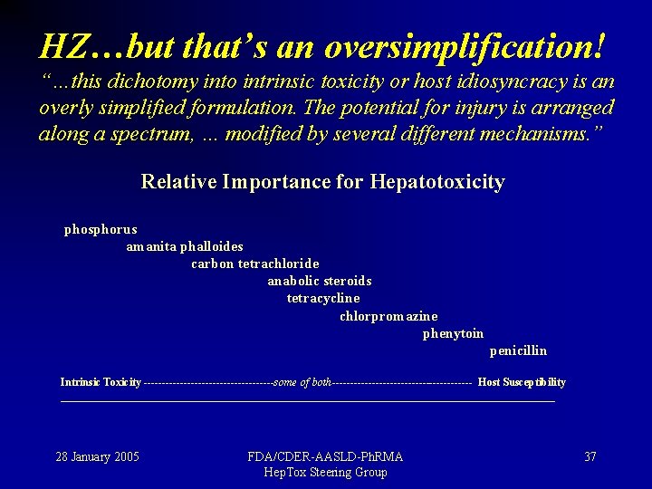 HZ…but that’s an oversimplification! “…this dichotomy into intrinsic toxicity or host idiosyncracy is an