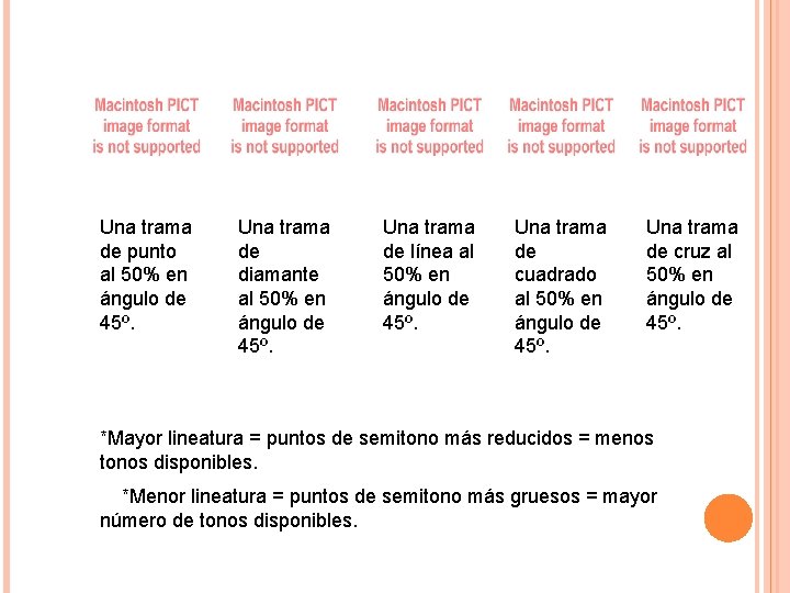 Una trama de punto al 50% en ángulo de 45º. Una trama de diamante