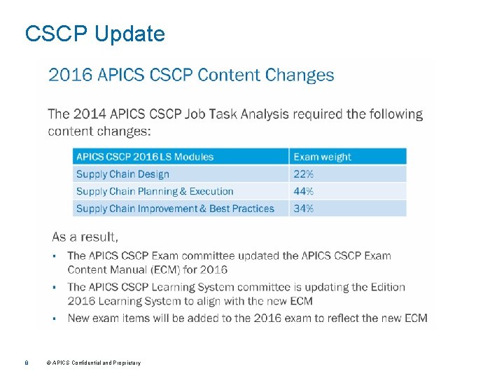 CSCP Update 8 © APICS Confidential and Proprietary 
