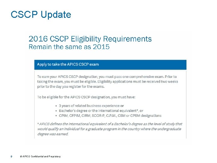 CSCP Update 9 © APICS Confidential and Proprietary 