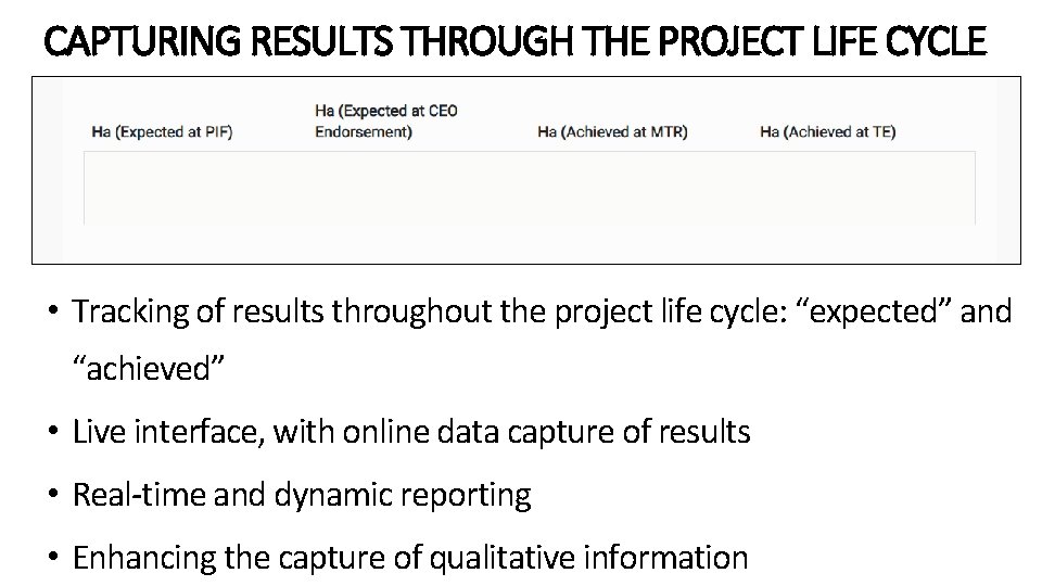 CAPTURING RESULTS THROUGH THE PROJECT LIFE CYCLE • Tracking of results throughout the project CAPTURING RESULTS THROUGH THE PROJECT LIFE CYCLE • Tracking of results throughout the project