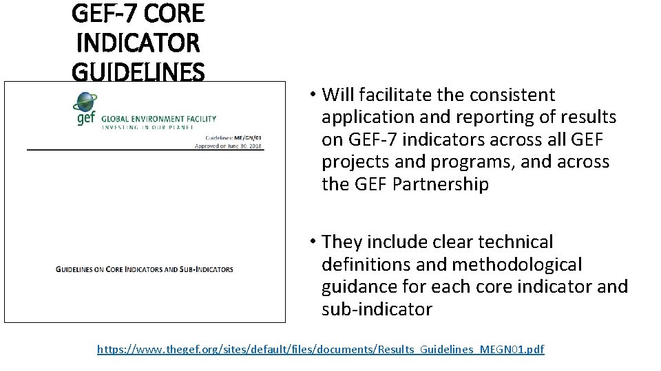 GEF-7 CORE INDICATOR GUIDELINES • Will facilitate the consistent application and reporting of results GEF-7 CORE INDICATOR GUIDELINES • Will facilitate the consistent application and reporting of results