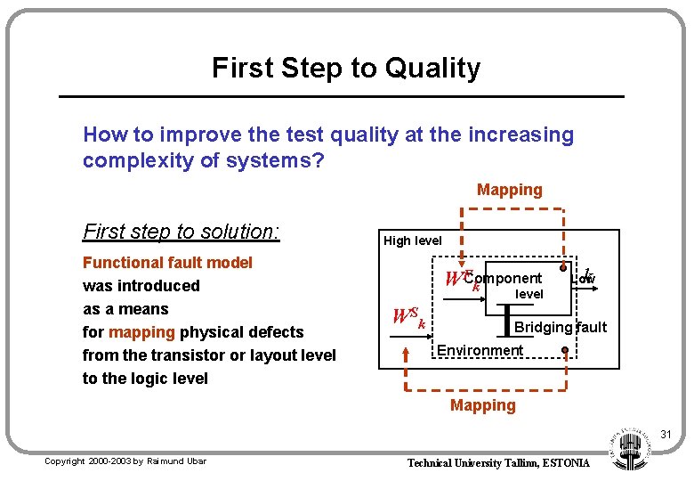 First Step to Quality How to improve the test quality at the increasing complexity