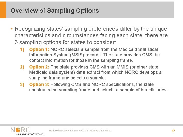 Overview of Sampling Options • Recognizing states’ sampling preferences differ by the unique characteristics Overview of Sampling Options • Recognizing states’ sampling preferences differ by the unique characteristics