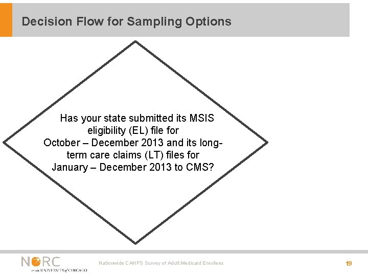 Decision Flow for Sampling Options Has your state submitted its MSIS eligibility (EL) file Decision Flow for Sampling Options Has your state submitted its MSIS eligibility (EL) file