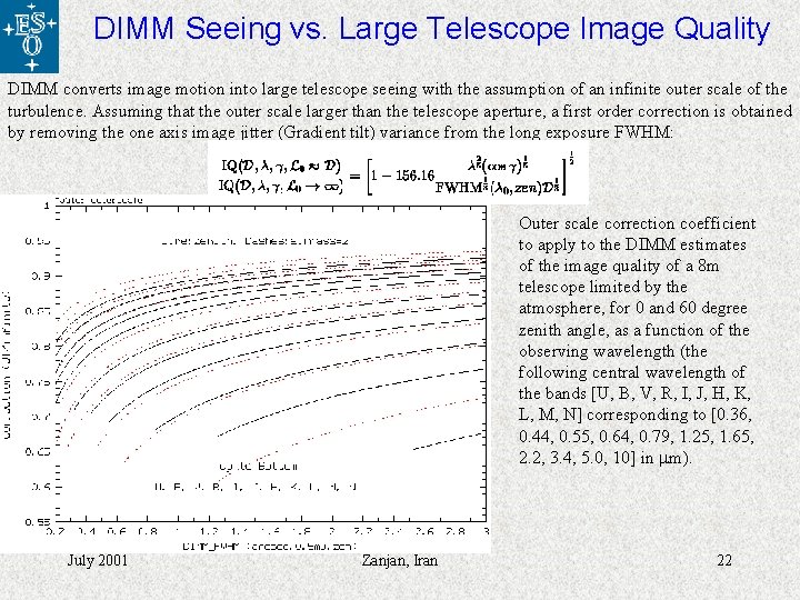 DIMM Seeing vs. Large Telescope Image Quality DIMM converts image motion into large telescope