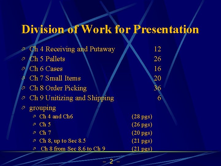 Division of Work for Presentation ö ö ö ö Ch 4 Receiving and Putaway