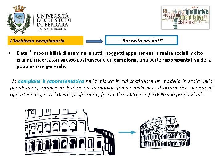 L’inchiesta campionaria • “Raccolta dei dati” Data l’impossibilità di esaminare tutti i soggetti appartenenti