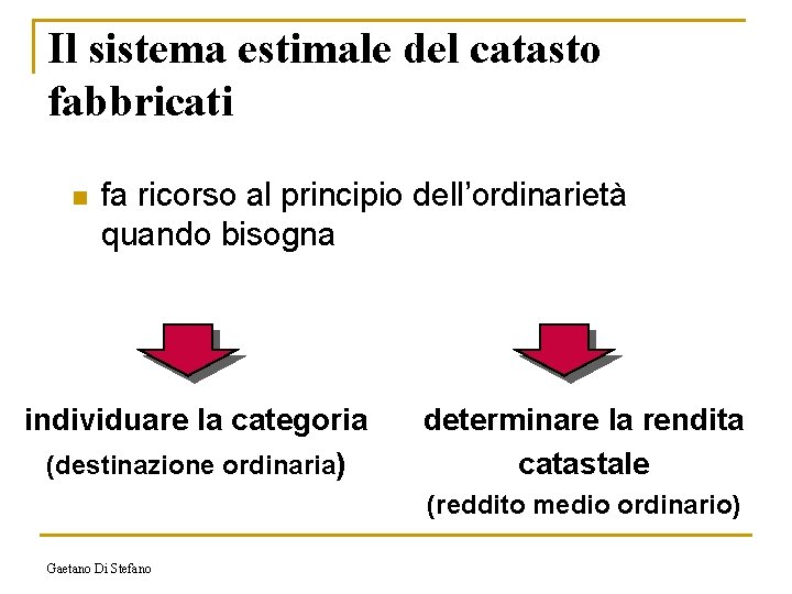 Il sistema estimale del catasto fabbricati n fa ricorso al principio dell’ordinarietà quando bisogna