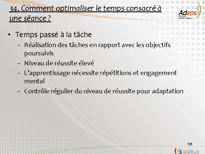 34. Comment optimaliser le temps consacré à une séance ? • Temps passé à