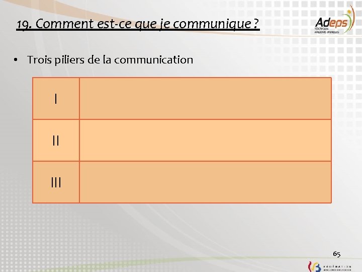 19. Comment est-ce que je communique ? • Trois piliers de la communication I