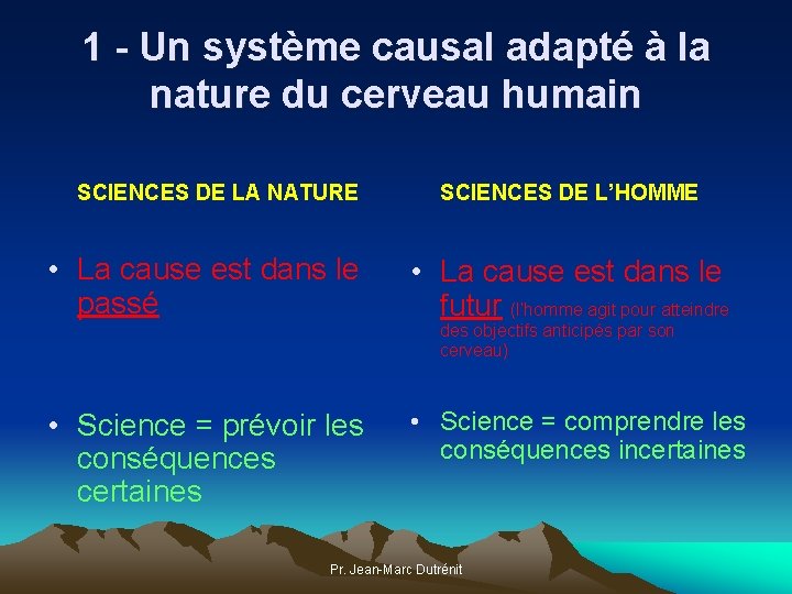 1 - Un système causal adapté à la nature du cerveau humain SCIENCES DE