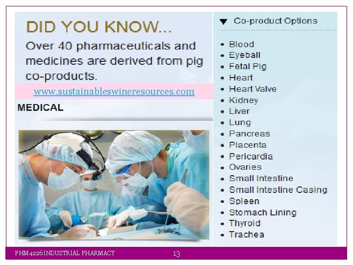 www. sustainableswineresources. com PHM 4226 INDUSTRIAL PHARMACY 13 www. sustainableswineresources. com PHM 4226 INDUSTRIAL PHARMACY 13