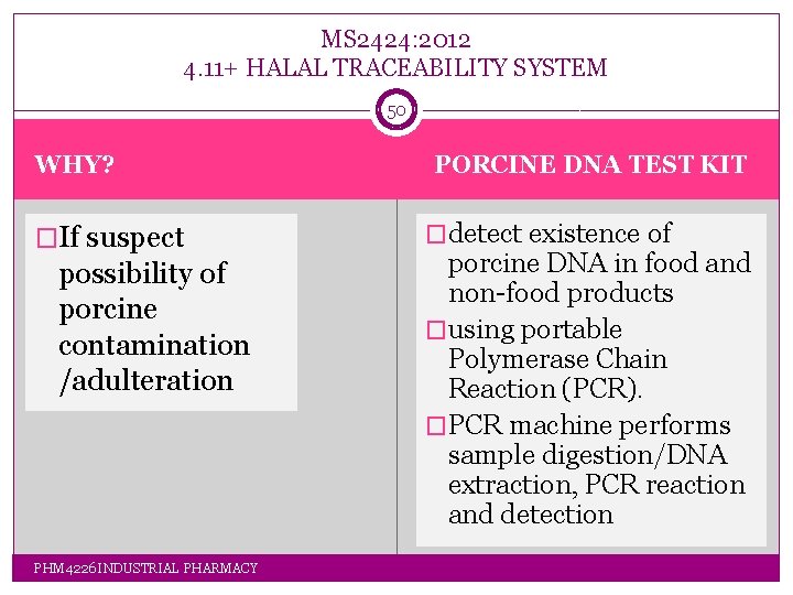 MS 2424: 2012 4. 11+ HALAL TRACEABILITY SYSTEM 50 WHY? �If suspect possibility of MS 2424: 2012 4. 11+ HALAL TRACEABILITY SYSTEM 50 WHY? �If suspect possibility of