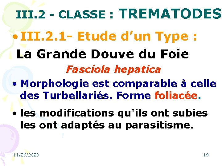 III. 2 - CLASSE : TREMATODES • III. 2. 1 - Etude d’un Type