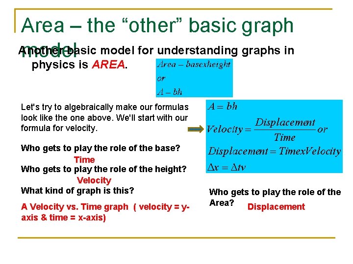 Area – the “other” basic graph Another basic model for understanding graphs in model