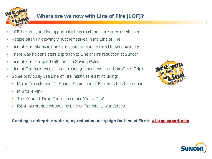 Where are we now with Line of Fire (LOF)? • LOF hazards, and the