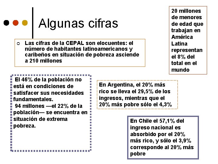 Algunas cifras ¢ Las cifras de la CEPAL son elocuentes: el número de habitantes