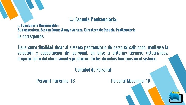 q Escuela Penitenciaria. » Funcionario Responsable: Subinspectora. Blanca Emma Amaya Arriaza. Directora de Escuela