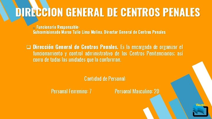 DIRECCION GENERAL DE CENTROS PENALES » Funcionario Responsable: Subcomisionado Marco Tulio Lima Molina. Director