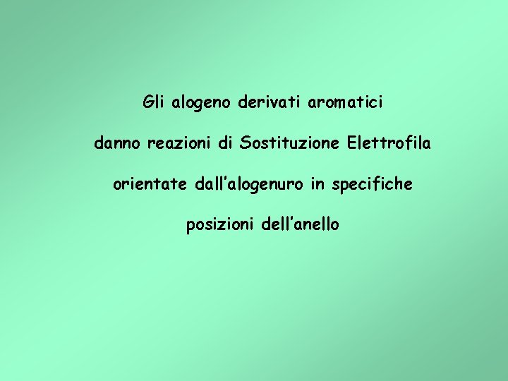 Gli alogeno derivati aromatici danno reazioni di Sostituzione Elettrofila orientate dall’alogenuro in specifiche posizioni