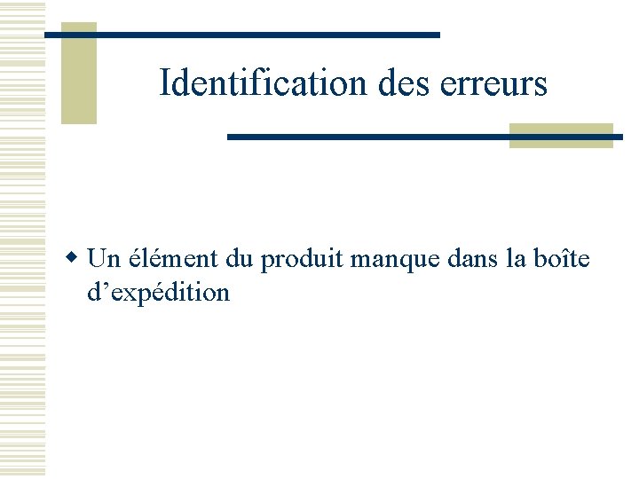 Identification des erreurs w Un élément du produit manque dans la boîte d’expédition 