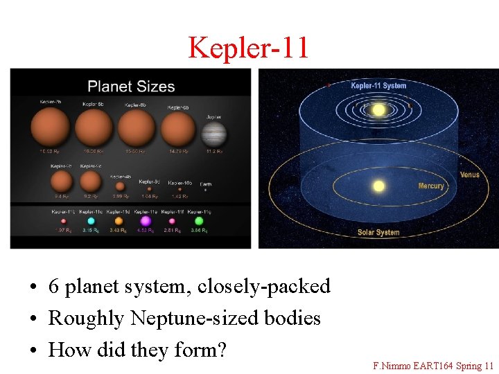 Kepler-11 • 6 planet system, closely-packed • Roughly Neptune-sized bodies • How did they