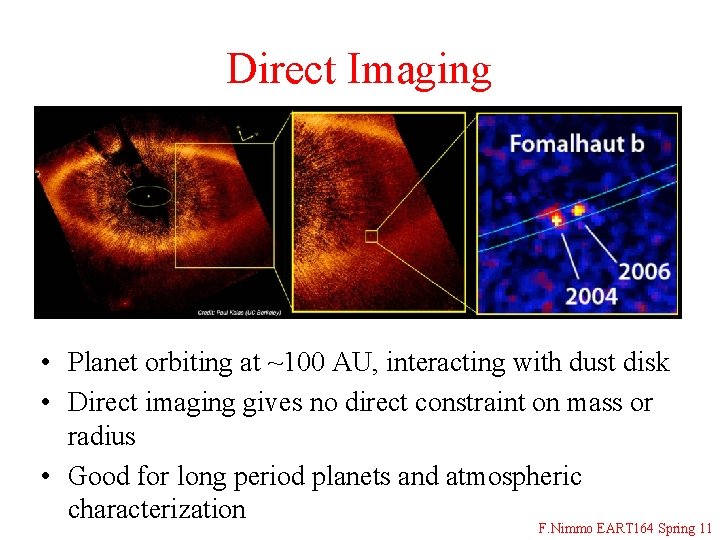 Direct Imaging • Planet orbiting at ~100 AU, interacting with dust disk • Direct