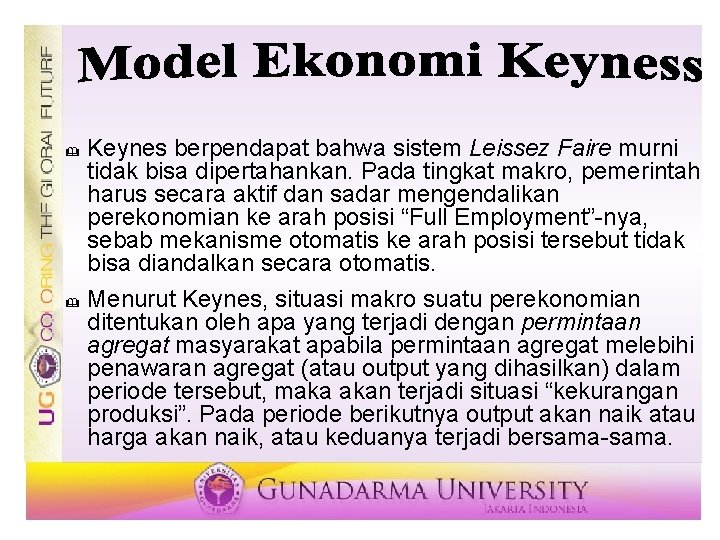 & & Keynes berpendapat bahwa sistem Leissez Faire murni tidak bisa dipertahankan. Pada tingkat