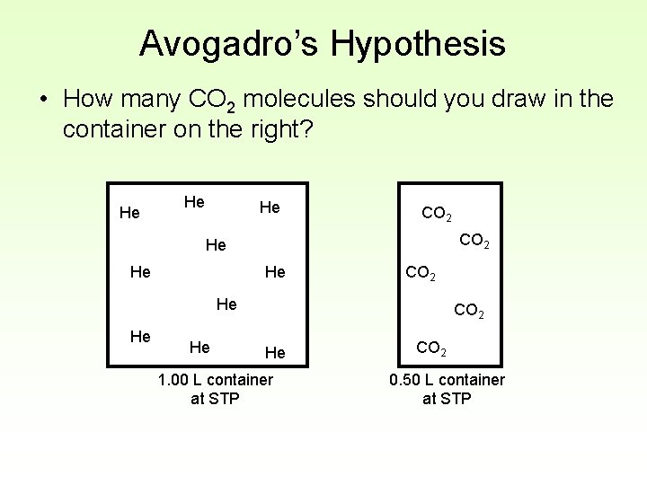 Avogadro’s Hypothesis • How many CO 2 molecules should you draw in the container