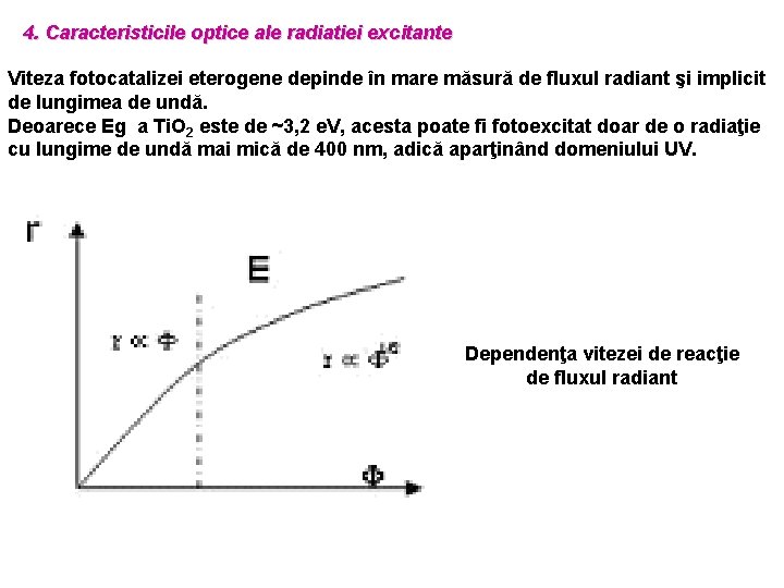 4. Caracteristicile optice ale radiatiei excitante Viteza fotocatalizei eterogene depinde în mare măsură de