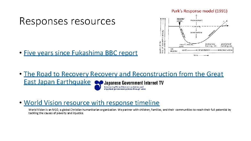 Responses resources • Five years since Fukashima BBC report • The Road to Recovery