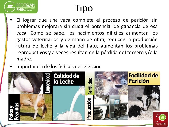 Tipo • El lograr que una vaca complete el proceso de parición sin problemas