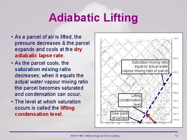 Adiabatic Lifting • As a parcel of air is lifted, the pressure decreases &