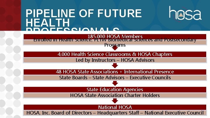 PIPELINE OF FUTURE HEALTH PROFESSIONALS 185, 000 HOSA Members Enrolled in Health Science, PLTW