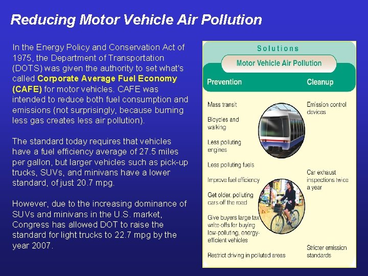 Reducing Motor Vehicle Air Pollution In the Energy Policy and Conservation Act of 1975,