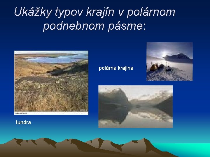 Ukážky typov krajín v polárnom podnebnom pásme: polárna krajina tundra 