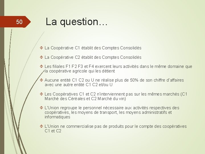 50 La question… La Coopérative C 1 établit des Comptes Consolidés La Coopérative C