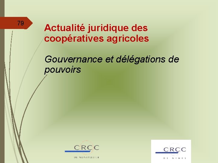 79 Actualité juridique des coopératives agricoles Gouvernance et délégations de pouvoirs 