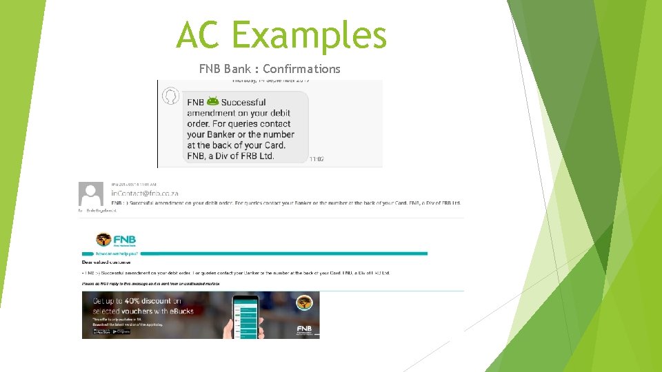 AC Examples FNB Bank : Confirmations 