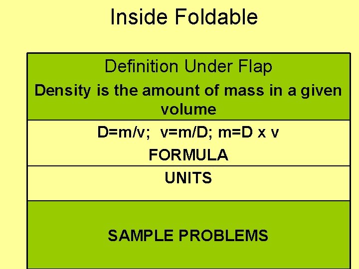 Inside Foldable Definition Under Flap Density is the amount of mass in a given