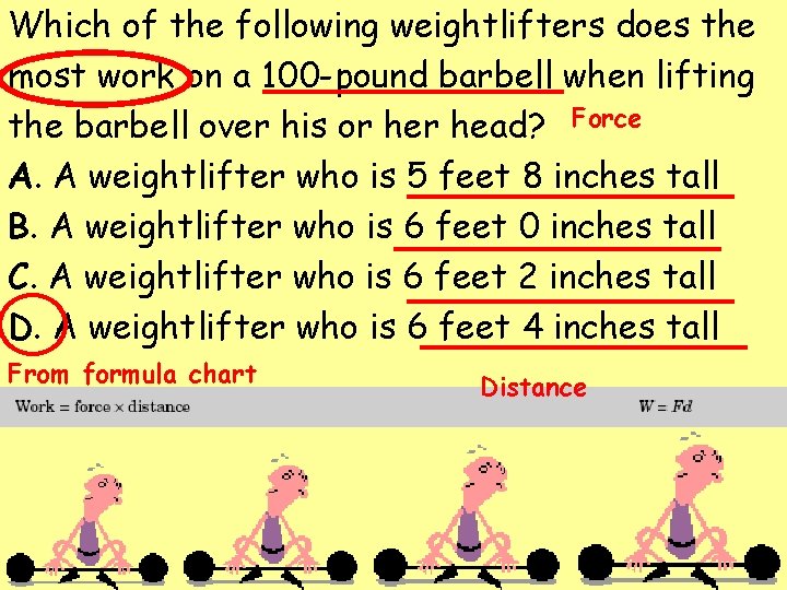 Which of the following weightlifters does the most work on a 100 -pound barbell