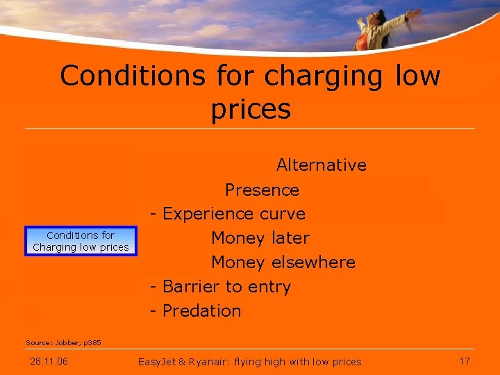 Conditions for charging low prices Success through low prices Advantages and Risks Conditions for