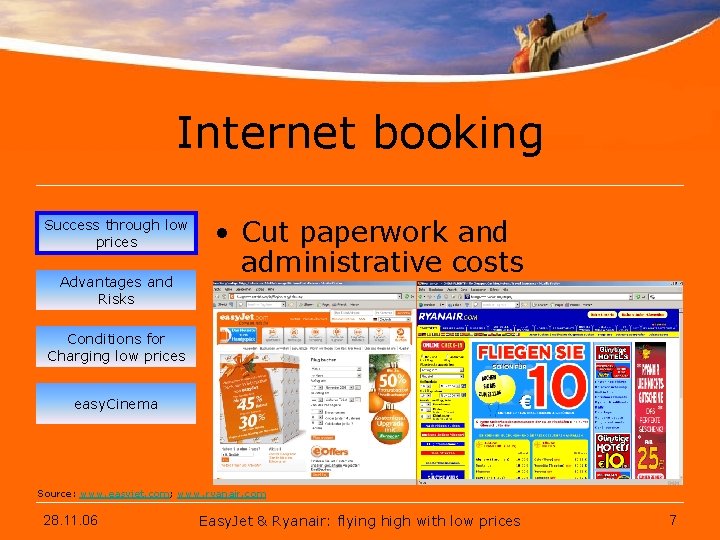 Internet booking Success through low prices Advantages and Risks • Cut paperwork and administrative