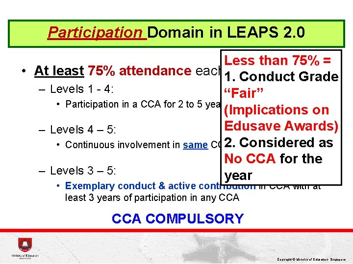 Participation Domain in LEAPS 2. 0 Less than 75% = • At least 75%