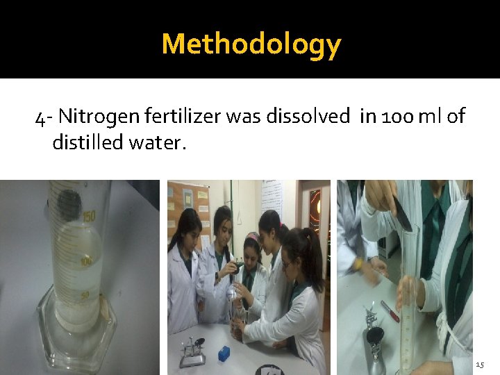 Methodology 4 - Nitrogen fertilizer was dissolved in 100 ml of distilled water. 15