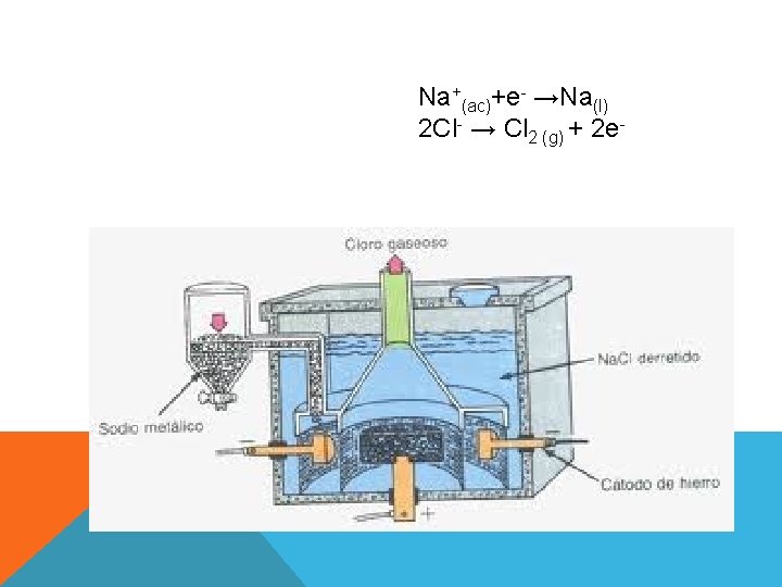 Na+(ac)+e- →Na(l) 2 Cl- → Cl 2 (g) + 2 e- 